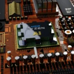 a close up of a computer board with many components